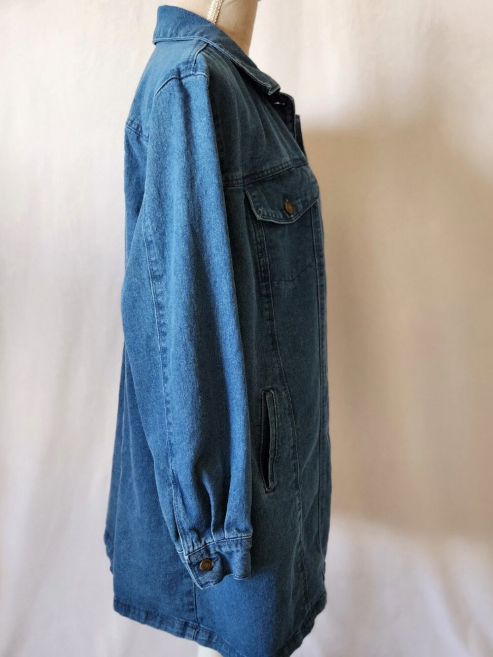 Jessica London Women's Plus 20W Long Sleeve Button Down Long Blue Denim Jacket - Picture 10 of 15